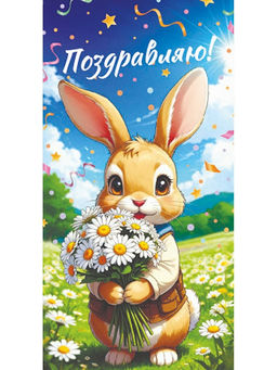Цена за 10 шт. Конверт для денег OPTIMA "Поздравляю!" (1-04-0628) "Милый зайчик"