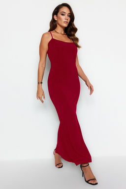 TRENDYOLMILLA Kahverengi Fitted/Vucuda Oturan Ask?l? Maxi Esnek Orme Kalem Elbise TWOSS23EL02435 фото 40