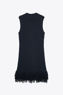 CHECK KNIT FRINGED DRESS - Zara фото 8