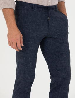 Lacivert Slim Fit Keten Kar___ml_ Pantolon