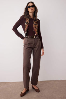 Kahverengi Vintage Y?kama Yuksek Bel Duz Paca Straight Jeans TWOAW26JE00127 - Trendyolmilla фото 2