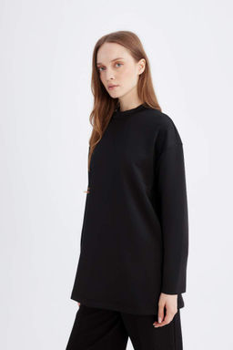 Тканевая туника с длинными рукавами Relax Fit для подводного плавания с аквалангом - Defacto фото 4