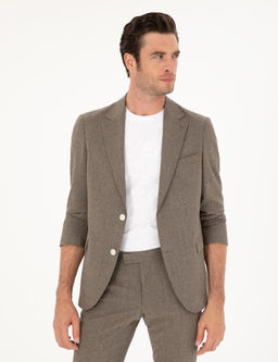 Kahverengi Slim Fit Y_n Kar___ml_ Tak_m Elbise