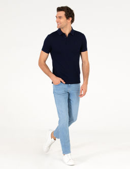 Lacivert Polo Yaka Slim Fit Basic Merserize T-shirt