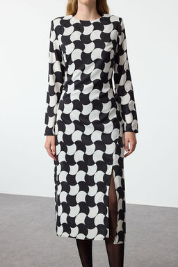 Limited Edition Siyah Geometrik Desenli Duz Kesim Midi Dokuma Elbise TWOAW25EL00290 - Trendyolmilla фото 9
