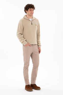 Erkek Slim Fit Koyu Bej Kanvas Pantolon
