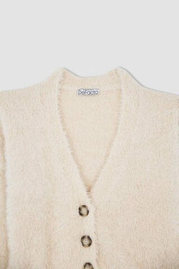 Кардиган стандартного кроя с V-образным вырезом - Defacto фото 9