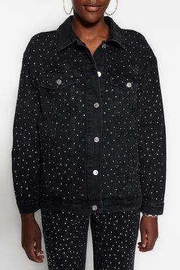 Siyah Tasl? Oversize Denim Ceket TWOSS23CE00044 - Trendyolmilla фото 4