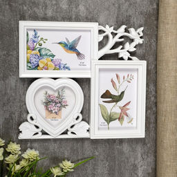 Фоторамка - коллаж на 3 фото 10?10 см, 10?15 см Фламинго и птички, пластик, белая, 25.5?28 см