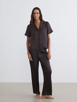 G?mlek Yaka Saten Kad?n Pijama Tak?m