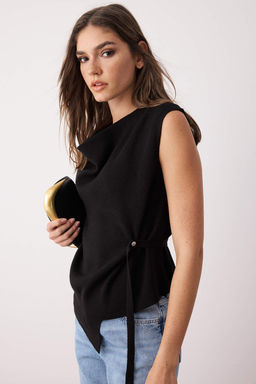 Siyah Merserize Gorunumlu Asimetrik Degaje Yaka Triko Ince Bluz TWOAW26BZ00001 - Trendyolmilla фото 8