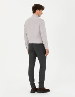 Antrasit Slim Fit _izgili Beli Lastikli Ba_c_kl_ Kanvas Pantolon