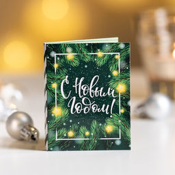 Цена за 2 шт Мини-открытка С Новым годом (еловые ветви на зеленом)