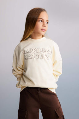 Толстовка обычного кроя с круглым вырезом для девочек - Defacto фото 4