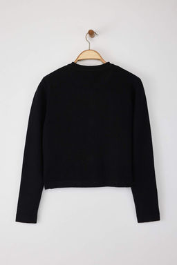 Wardrobe Essentials Siyah Dugme Detayl? Crop Premium/Ozel Iplik Triko H?rka | TWOAW26HI00094