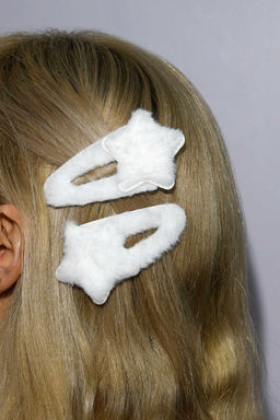 Набор заколок для волос клик-клак, текстильные, арт. 71751 / 10 ПУШИСТЫЕ ЗВЕЗДОЧКИ (в наборе: 2шт.