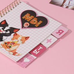 Фотоальбом на спирали 20 листов Котики с пиццей, объёмный элемент и 4 вкладки, 24?24 см