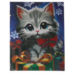 Алмазная мозаика на новый год с частичным заполнением Котенок с подарками, 20?25 см, набор для творчества