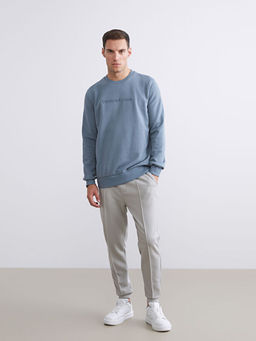 Bisiklet Yaka Bask?l? Erkek Sweatshirt