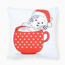 Наволочка декоративная новогодняя Этель. Новогодняя чашка в горошек 40?40 см