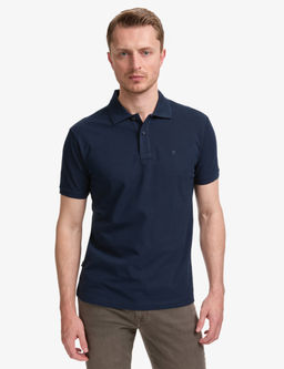 Lacivert Slim Fit %100 Pamuk D__meli Polo Yaka Basic Ti__rt