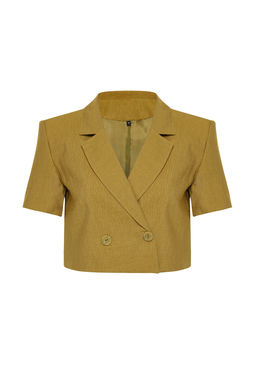 Haki Dokuma K?sa Kollu Keten Gorunumlu Blazer Ceket TWOSS24BC00023 - Trendyolmilla фото 6