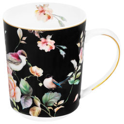 Кружка 360 мл 12*8,5*10,5 см "Певчие птички на черном" NEW BONE CHINA