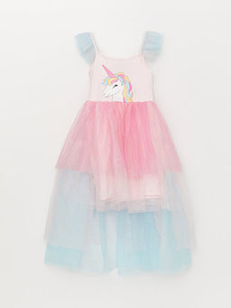 Bisiklet Yaka Bask?l? K?z ?ocuk Elbise