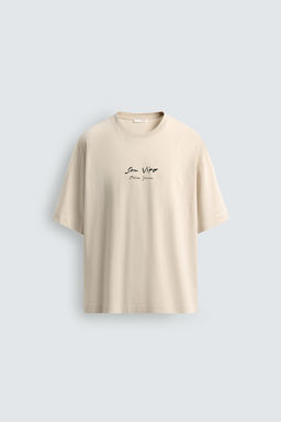 CAMISETA TEXTOS ESTAMPADOS / Crudo / Beige