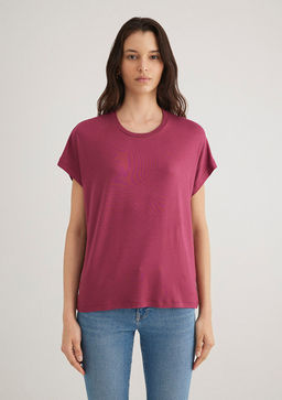 Dusuk Omuz Pembe Basic Tisort - Mavi фото 3