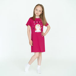 Сорочка для девочки темно-малиновая единорожка 818 (122, 64)