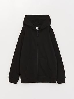 Kap??onlu Basic Uzun Kollu K?z ?ocuk Fermuarl? Sweatshirt