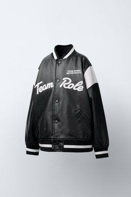 FAUX LEATHER BOMBER JACKET WITH EMBROIDERED TEXT - Zara фото 2