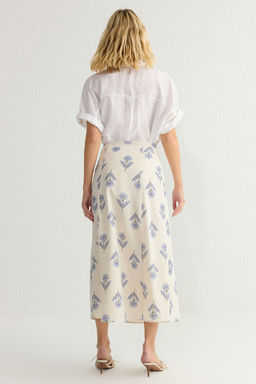 TRENDYOLMILLA Mavi Cicek Desenli A-Line Midi Boy Dokuma Keten Kar?s?ml? Etek TWOSS24ET00105 фото 13