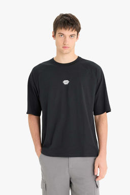 %100 Pamuk Loose Fit Bisiklet Yaka Bask_l_ K_sa Kollu Ti__rt - Defacto фото 3