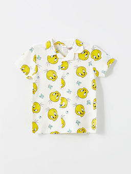 Polo Yaka Tweety Bask?l? K?z Bebek Pijama Tak?m?