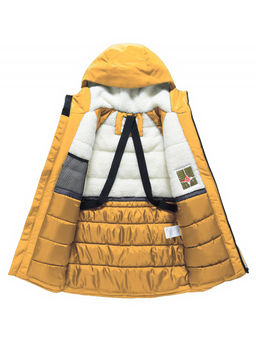 Парка зимняя подростковая для мальчика с капюшоном желтого цвета 9533J