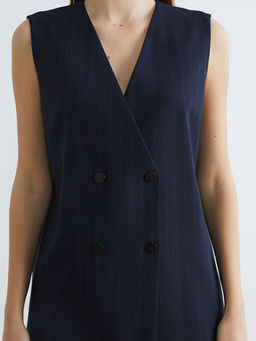 Kruvaze Yaka ?izgili Kad?n Klasik Yelek