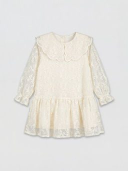 Bebe Yaka ?i?ekli K?z ?ocuk Dantel Elbise