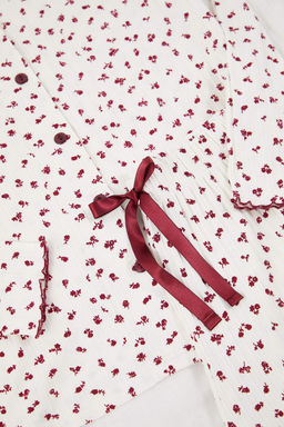 Beyaz Cicekli Kurdele ve Baby Overloklu Pointel/Fitilli Orme Pijama Tak?m? THMAW26PT00221 - Trendyolmilla фото 7