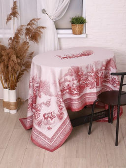 Скатерть Премиум Дед Мороз и Снегурочка-красн. 150*220 см. п/лен - Лен поволжья фото 3