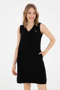 Женское черное тканое платье с круглым вырезом Неожиданная скидка в корзине - U.s. polo assn фото 3