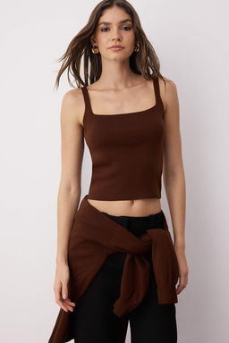 Kahverengi Dugme Detayl? 2li Viral Triko H?rka-Bluz Tak?m TWOAW26HI00017