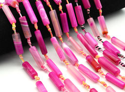 Бусины из агата тонированного цилиндр 8*25мм цв.фуксия, 41см, 10 бусин Радуга камня