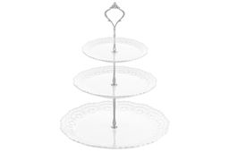 Блюдо-этажерка 3-х ярусная 28*28*37 см "Белый узор" с серебристым креплением