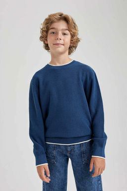 Трикотажный свитер с круглым вырезом для мальчика - Defacto фото 4