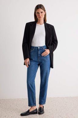 Koyu Mavi Y_ksek Bel Mom %100 Pamuk Non-Stretch Jeans TWOAW24JE00076