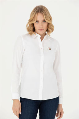 Женская белая базовая рубашка с длинным рукавом - U.s. polo assn фото 3