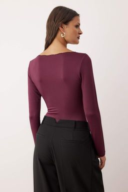 Siyah V Yaka Dantel Detayl? C?tc?tl? Esnek Orme Body TWOAW26BD00013 - Trendyolmilla фото 10