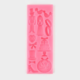 Цена за 2 шт. Молд для заливки Свадебная атрибутика, силикон, 13 ячеек, 15.5?6?0.9 см, розовый